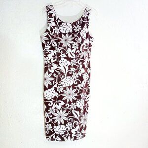 Signature London Style Aloha Brown - White Flora Print Sleeveless Dress SZ 6
